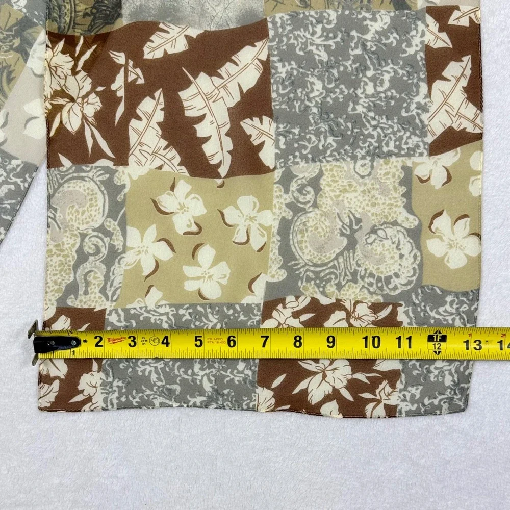 Patchwork Print Silk Scarf Floral Brown‎ Beige Oblong Lightweight Accessory
